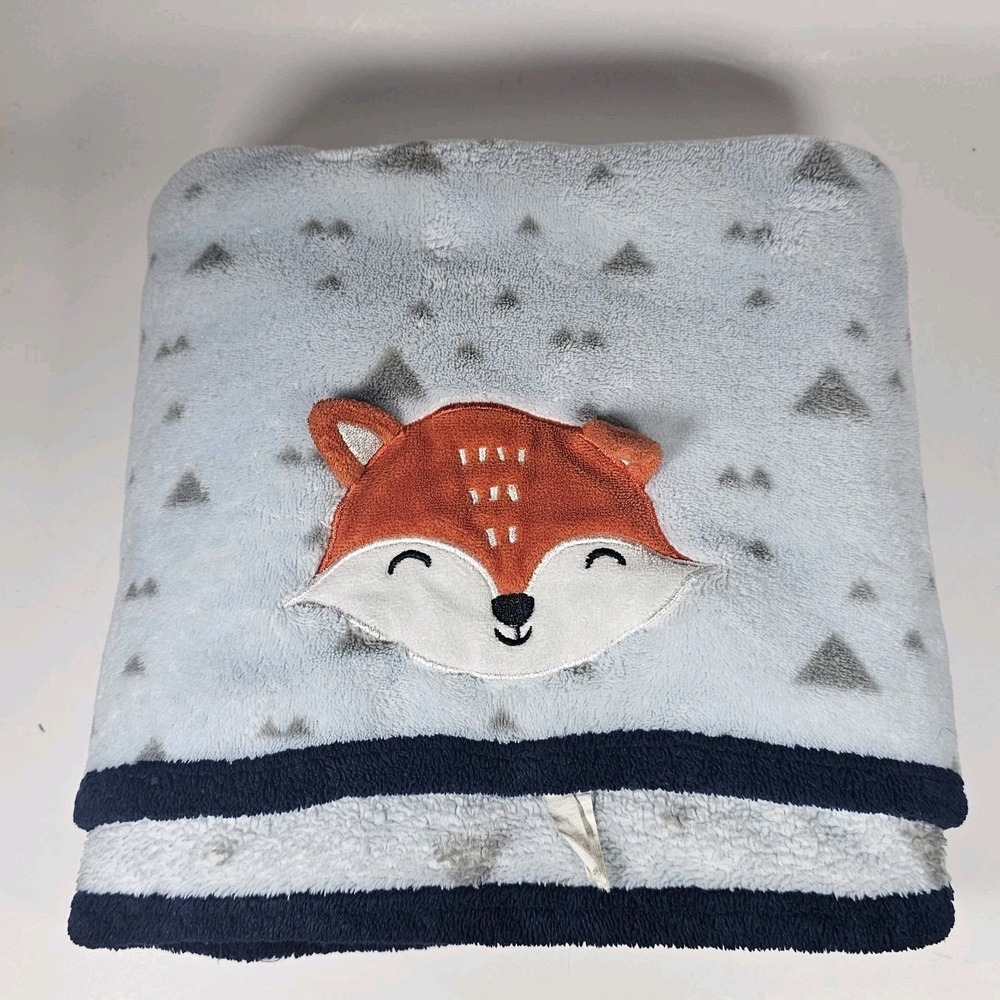 Parent's Choice Walmart Blue Fox Gray Triangles Fleece Baby Blanket Lovey 40x30